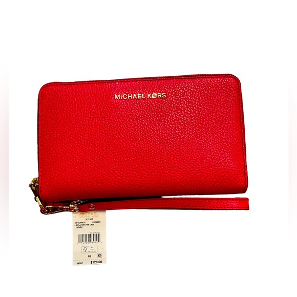 MICHAEL Michael Kors Handbags - NWT Michael Kors Red Saffiano Leather Jet Set Travel Wristlet Wallet